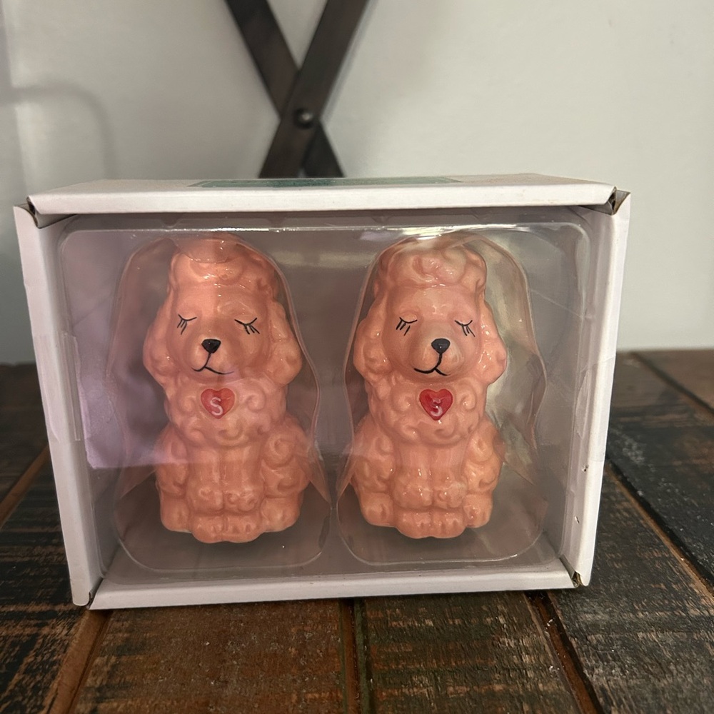 Boston Warehouse Pink Poodle Salt And Pepper Shaker Set French Poodle NEW READ